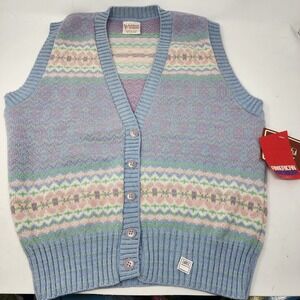 Beldoch‎ Popper Vintage 80s V Neck Sweater Vest Womens Sz Large Fair Isle Preppy